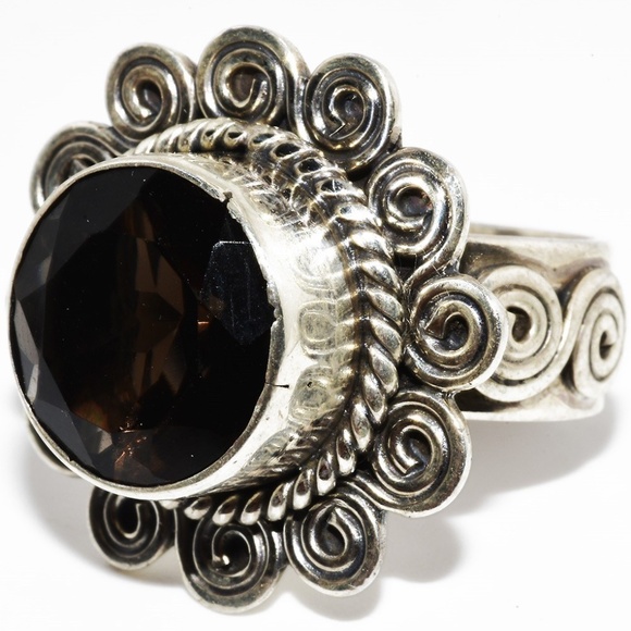 $395 .925 Sterling Silver 5.15CT Natural Round Cut Smokey Quartz Cocktail Ring - Picture 2 of 7